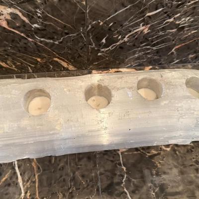Sale Photo Thumbnail #176: XL Natural Selenite crystal multi tealight candle holder, 5 lights.  Very heavy piece. Great addition for fireplace