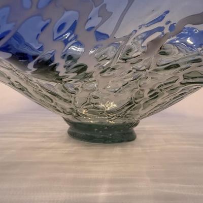 Sale Photo Thumbnail #180: Modern hand blown glass art platter . Could serve as wall hanging or table centerpiece
Diameter 19.5 in. 6.5 tall