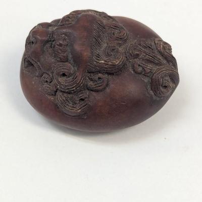 Wood Hand Carved Boxwood Japanese Mythical Animal Fu-Dog