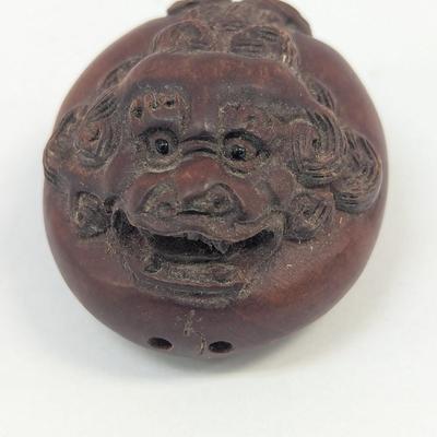 Wood Hand Carved Boxwood Japanese Mythical Animal Fu-Dog