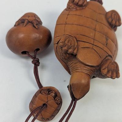 Japanese Carved Wood Tortoise Inro