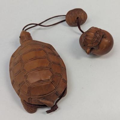 Japanese Carved Wood Tortoise Inro