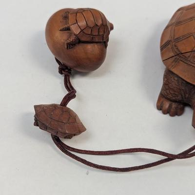 Japanese Carved Wood Tortoise Inro