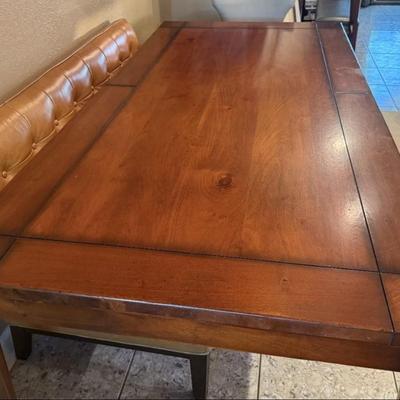 Sale Photo Thumbnail #208: Solid wood dining table, sits 6, heavy good quality steady. Modern design. Not extendable, Single piece top. Measures approximately 83"Lx41"W