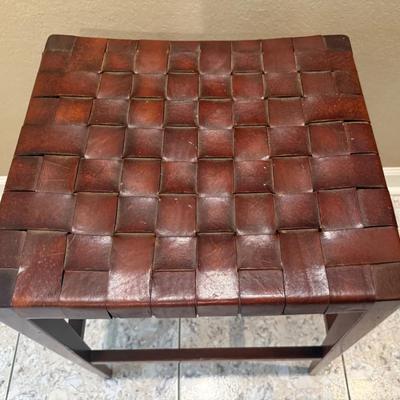 Sale Photo Thumbnail #212: Tall woven brown leather bar stool by South Cone.
Dimensions: 22"Wx18"Dx29.5"H???? need confirmation