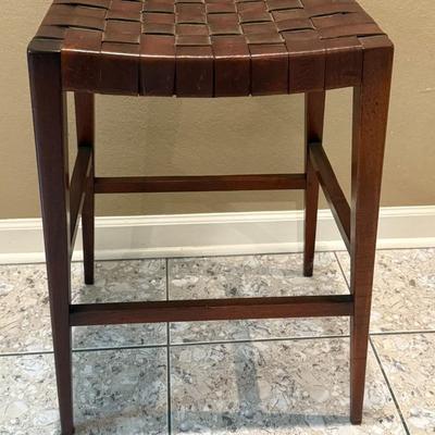 Sale Photo Thumbnail #211: Tall woven brown leather bar stool by South Cone.
Dimensions: 22"Wx18"Dx29.5"H???? need confirmation