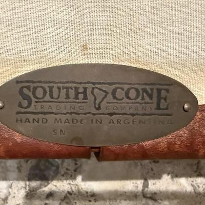 Sale Photo Thumbnail #215: Tall woven brown leather bar stool by South Cone.
Dimensions: 22"Wx18"Dx29.5"H???? need confirmation