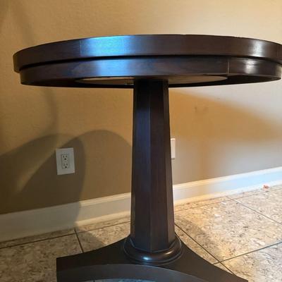Sale Photo Thumbnail #219: Very Heavy Solid Hickory Wood Round Side Table. Diameter 30 inches