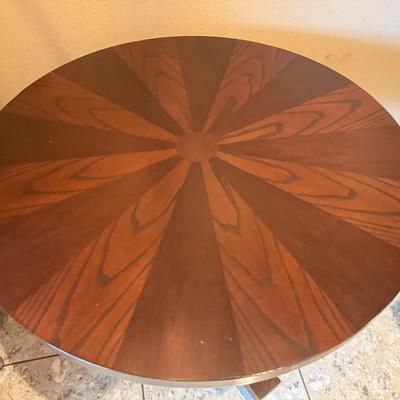 Sale Photo Thumbnail #222: Very Heavy Solid Hickory Wood Round Side Table. Diameter 30 inches