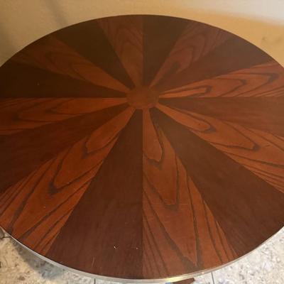 Sale Photo Thumbnail #220: Very Heavy Solid Hickory Wood Round Side Table. Diameter 30 inches