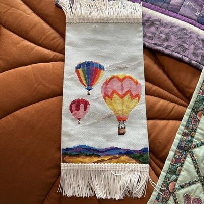 QUILTED WALL HANGINGS AND A CROSS STITCH