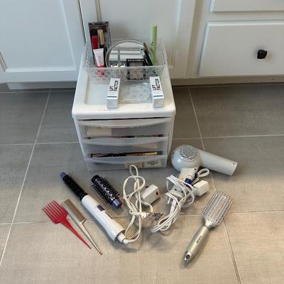 HAIR CARE WITH STORAGE BIN OF MAKEUP