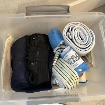 MISC BRACES WITH STORAGE BINS AND A BATH SCALE