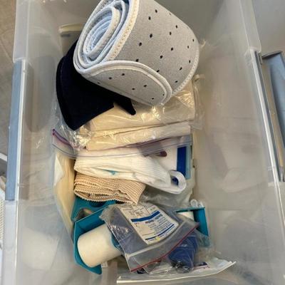 MISC BRACES WITH STORAGE BINS AND A BATH SCALE