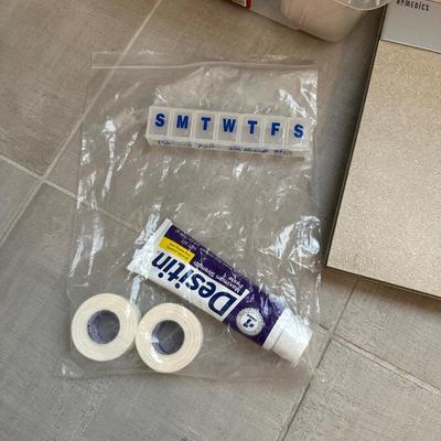 MISC BRACES WITH STORAGE BINS AND A BATH SCALE