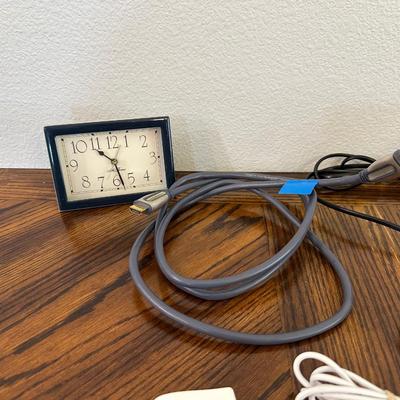 MISC CABLES AND PLUGS, CLOCK AND MORE