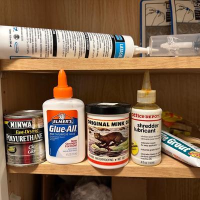 CLEANING SUPPLIES, GLUE, MINK OIL, SPRAY PAINT, ETC.