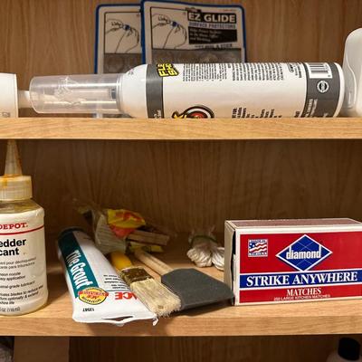CLEANING SUPPLIES, GLUE, MINK OIL, SPRAY PAINT, ETC.