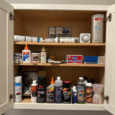 CLEANING SUPPLIES, GLUE, MINK OIL, SPRAY PAINT, ETC.