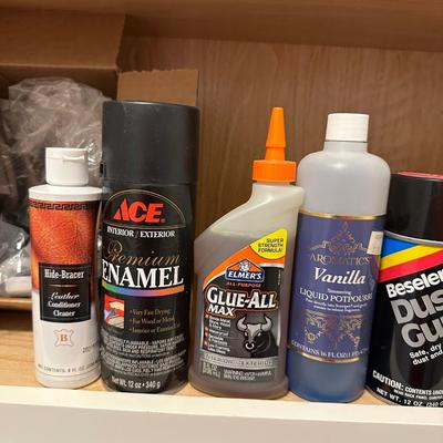 CLEANING SUPPLIES, GLUE, MINK OIL, SPRAY PAINT, ETC.