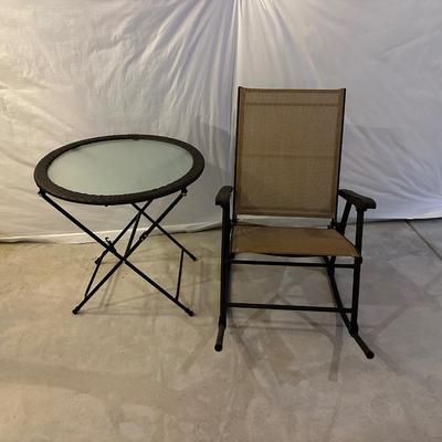 PATIO ROCKER AND GLASS TOP TABLE