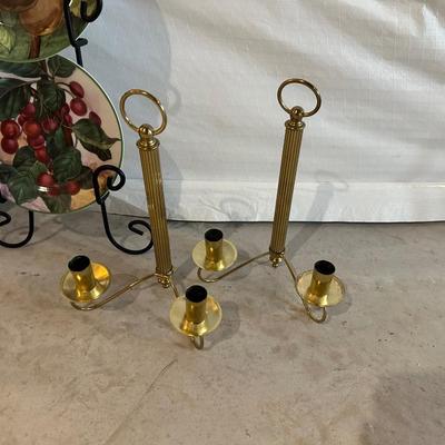 WINDOW FRAME MIRROR, PLATE RACK AND CANDLE SCONCES