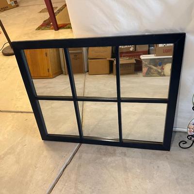 WINDOW FRAME MIRROR, PLATE RACK AND CANDLE SCONCES