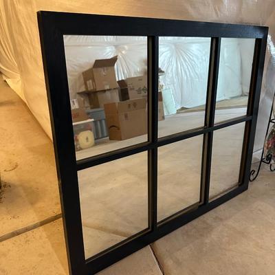 WINDOW FRAME MIRROR, PLATE RACK AND CANDLE SCONCES