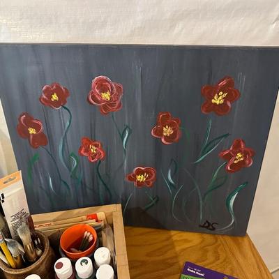ART SUPPLIES AND 2 ORIGINAL PAINTINGS