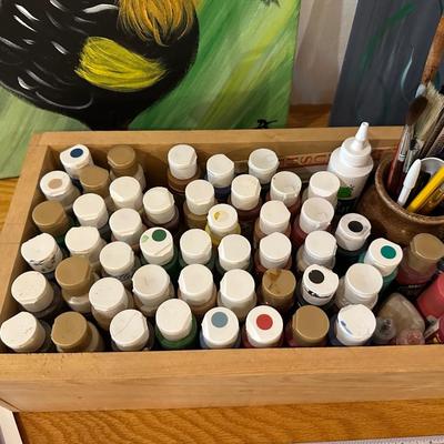 ART SUPPLIES AND 2 ORIGINAL PAINTINGS