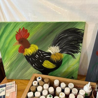 ART SUPPLIES AND 2 ORIGINAL PAINTINGS