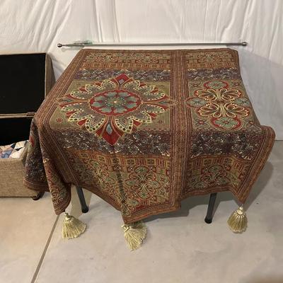 STORAGE OTTOMAN AND WALL HANGINGS