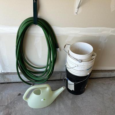 BUCKETS, GARDEN HOSE AND WATERING CAN