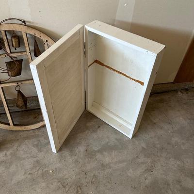 OLD WASH BOARD, BELL CHIMES AND WOOD STORAGE BOX