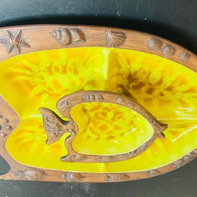 Vintage Ceramic Serving Set featuring a large Divided Fish Shaped Tray w/matching Fish