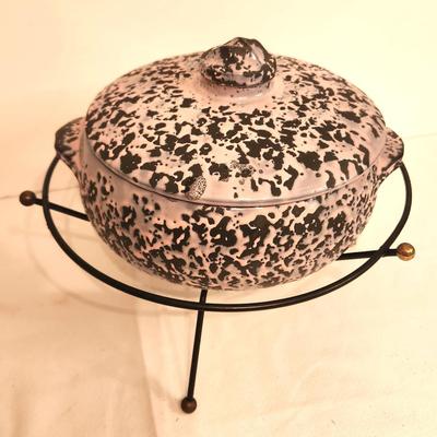 Lot #24 Vintage Mid Century Modern Covered Casserole on Stand - McCOY!