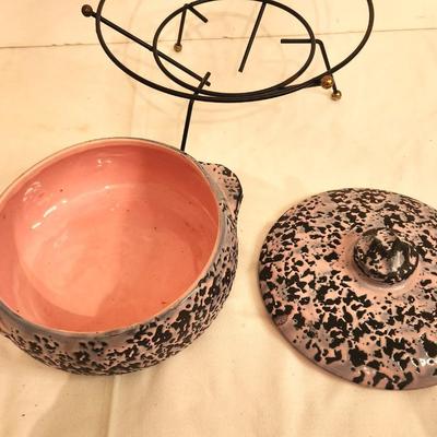 Lot #24 Vintage Mid Century Modern Covered Casserole on Stand - McCOY!