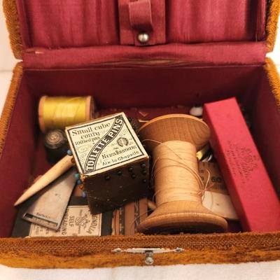 Lot #30 Antique Velveteen Sewing Box w/Notions