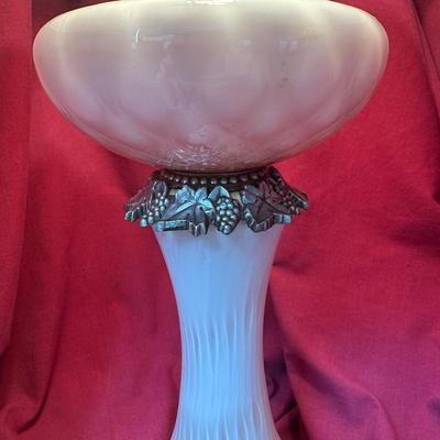 MCM Vintage WILMAR Co Pink Glass Table Lamp w/Marble Base