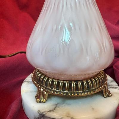 MCM Vintage WILMAR Co Pink Glass Table Lamp w/Marble Base