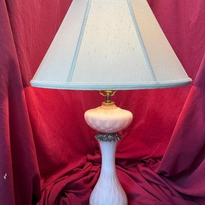 MCM Vintage WILMAR Co Pink Glass Table Lamp w/Marble Base