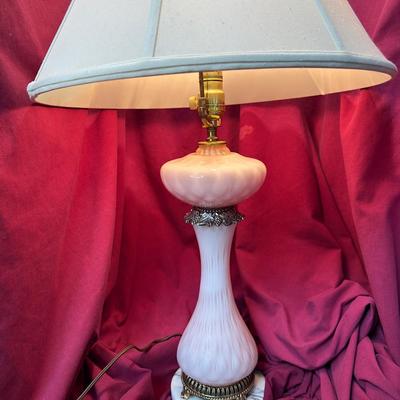 MCM Vintage WILMAR Co Pink Glass Table Lamp w/Marble Base
