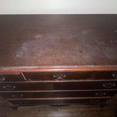 Sale Photo Thumbnail #21: The dresser measures approx. 43.5" x 21" 38.5". The dresser does show some ware and tare from age. Please see photos for more details.