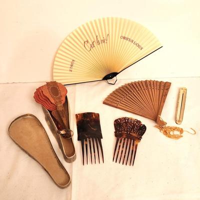 Lot #33 Lot of Three Vintage Fams and 2 Hair Combs