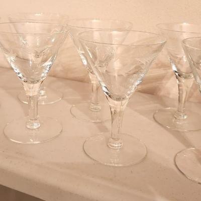 Lot #35 Lot of 7 Vintage Crystal Martini Glasses - Acid etched, foliate design