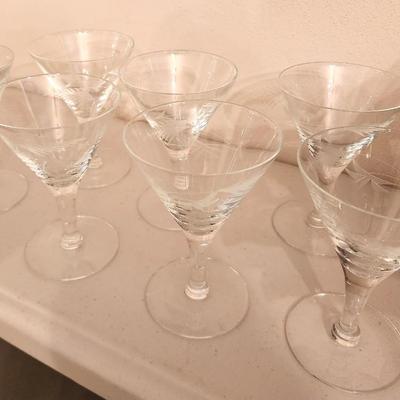 Lot #35 Lot of 7 Vintage Crystal Martini Glasses - Acid etched, foliate design