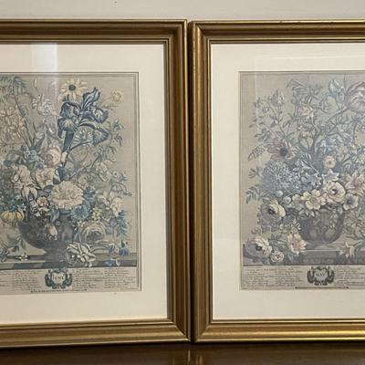 Sale Photo Thumbnail #126: Renowned series "Twelve Months of Flowers" Specifically Depicting the months of May and June. These prints are reproductions of engravings originally created for Robert Furber's influential 1730 publication "The Twelve Months of Flowers" which was notable