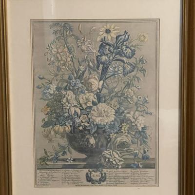Sale Photo Thumbnail #127: Renowned series "Twelve Months of Flowers" Specifically Depicting the months of May and June. These prints are reproductions of engravings originally created for Robert Furber's influential 1730 publication "The Twelve Months of Flowers" which was notable