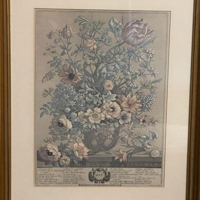 Sale Photo Thumbnail #128: Renowned series "Twelve Months of Flowers" Specifically Depicting the months of May and June. These prints are reproductions of engravings originally created for Robert Furber's influential 1730 publication "The Twelve Months of Flowers" which was notable