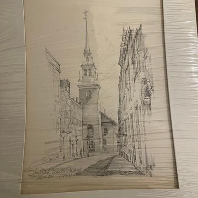 Sale Photo Thumbnail #324: The Church is a historical landmark built in 1723. This is a reprint produced in 1968 by CM Goff, a Massachusetts artist. Please see photos for more details.